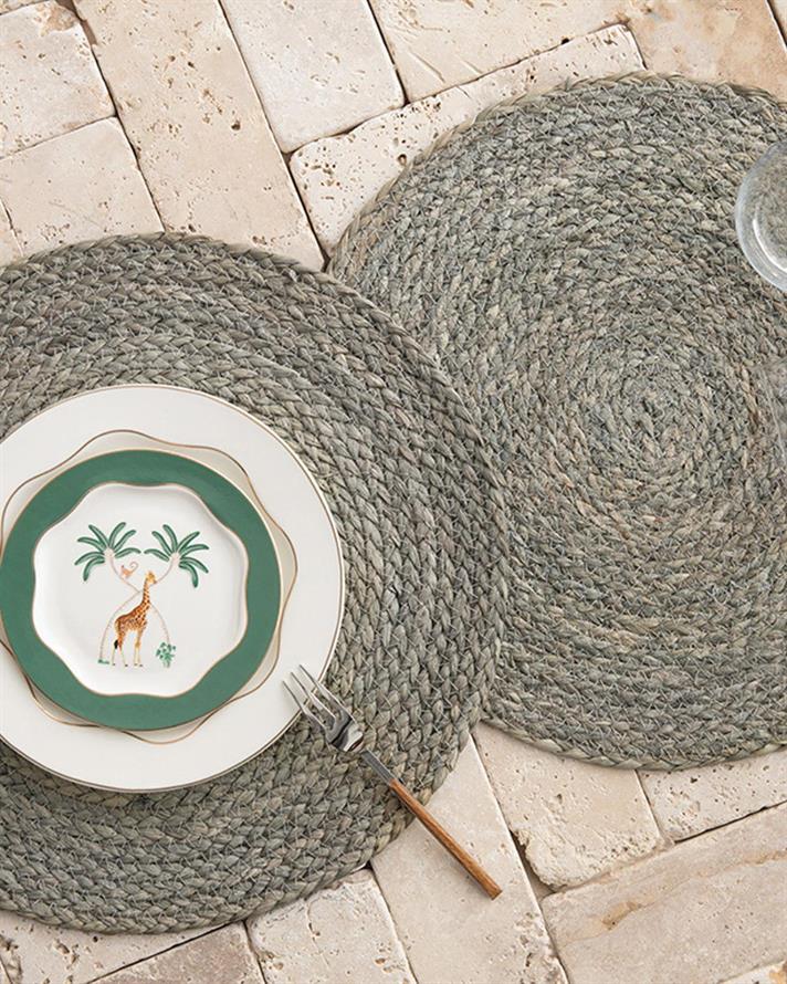 Set 2 suporturi farfurie, Umbila, rafie, 38 cm, gri