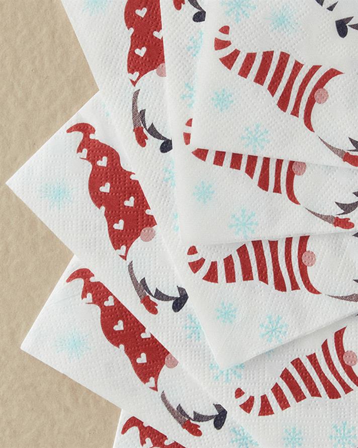 Set 20 șervețele, Christmas Gnomes, hârtie, 33x33 cm, roșu