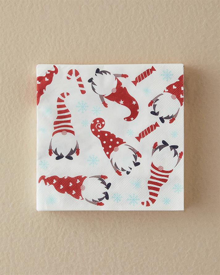 Set 20 șervețele, Christmas Gnomes, hârtie, 33x33 cm, roșu