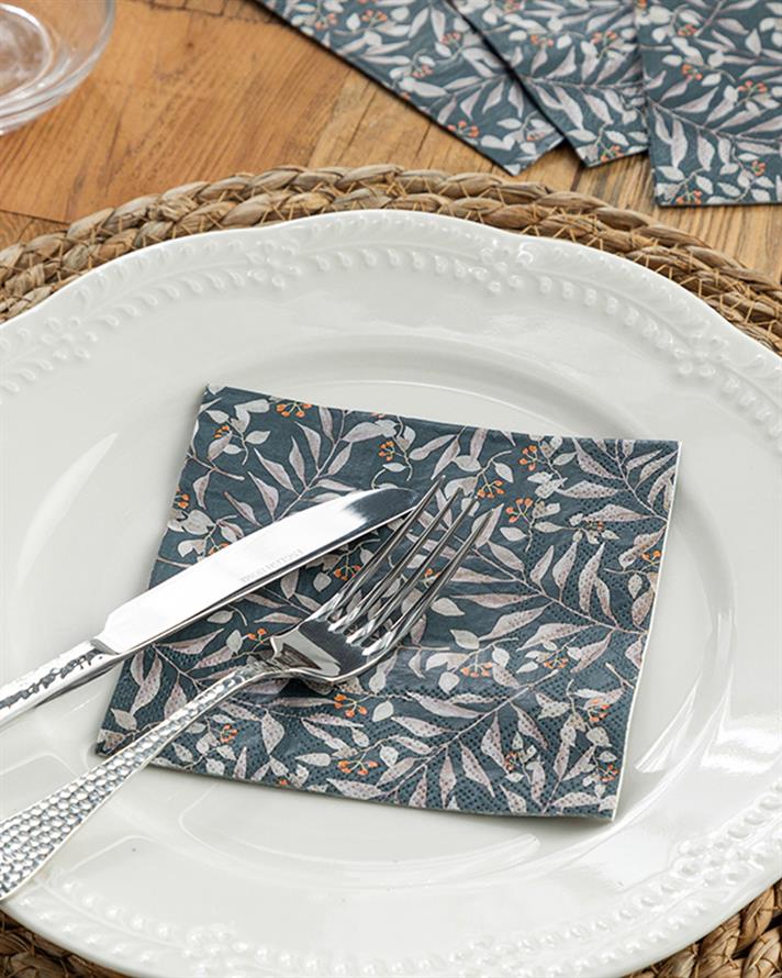 Set 20 șervețele, Domino, hârtie, 25x25 cm, albastru indigo