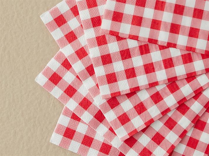 Set 20 șervețele, Red Plaid, hârtie, 33x33 cm, roșu