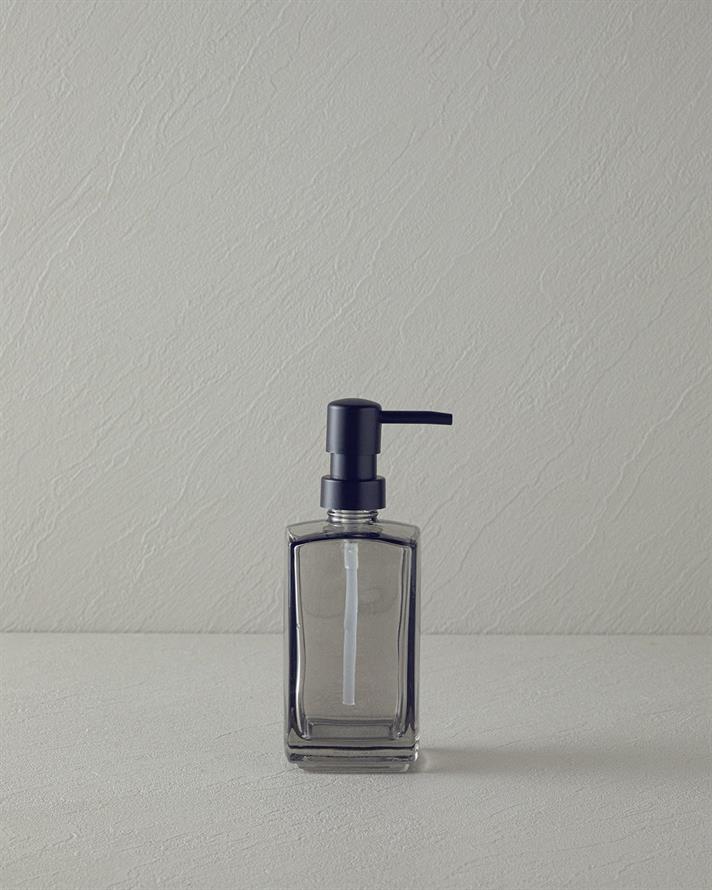 Set 3 accesorii de baie, Gloria, sticlă, 6.5x6.5x18.5 + 10x10x11 + 9x13 cm, antracit