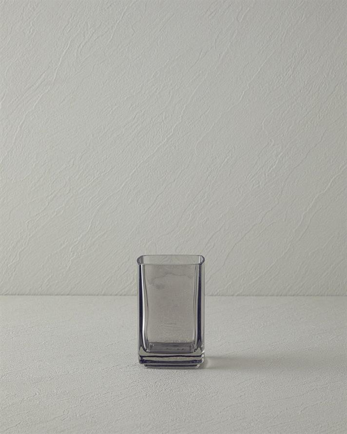 Set 3 accesorii de baie, Gloria, sticlă, 6.5x6.5x18.5 + 10x10x11 + 9x13 cm, antracit