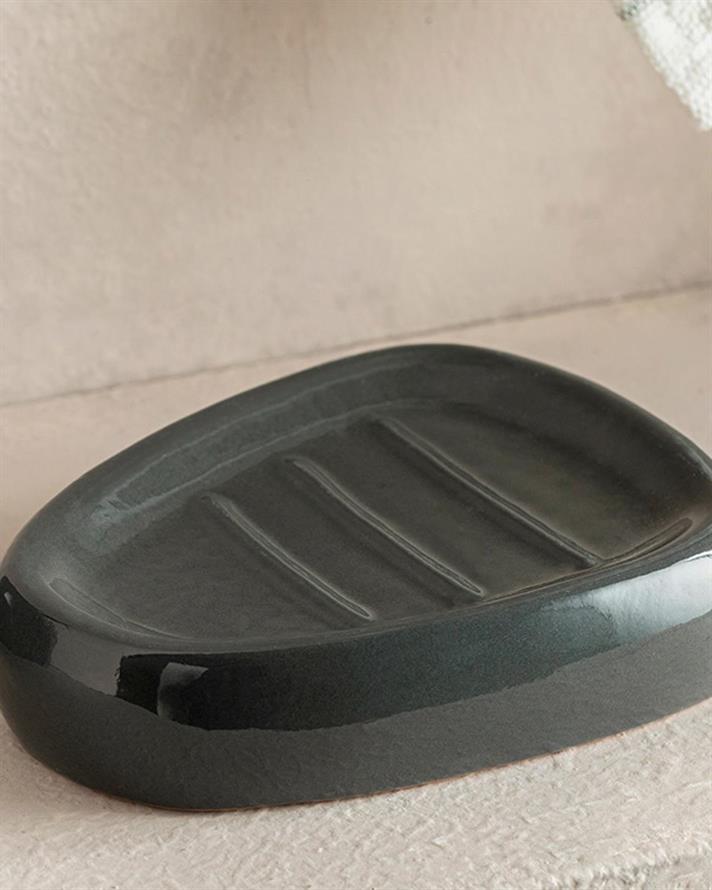 Set 3 accesorii de baie, Gusto, dolomită, 9x9x13 + 9x9x11 + 13x13x2 cm, antracit