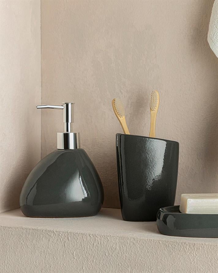 Set 3 accesorii de baie, Gusto, dolomită, 9x9x13 + 9x9x11 + 13x13x2 cm, antracit