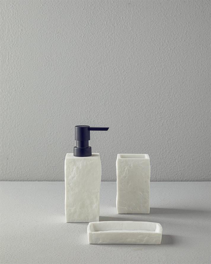 Set 3 accesorii de baie, Marble, polirăsină, 16x10x19 cm, alb