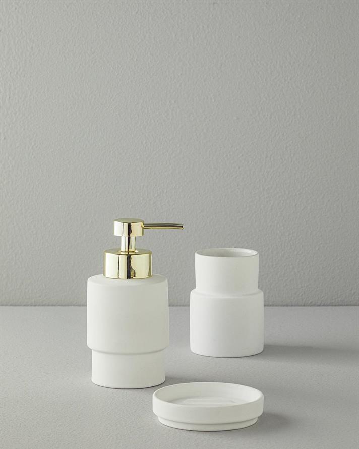 Set 3 accesorii de baie, Moderna, ceramică, 9x17,8 + 8,4x11,5 + 10,7x2,5 cm, alb