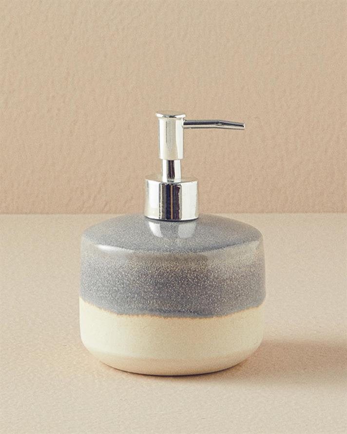 Set 3 accesorii de baie, Renne, ceramică, 11x15 + 7,5x10,5 + 11x2,5 cm, ecru - bleu