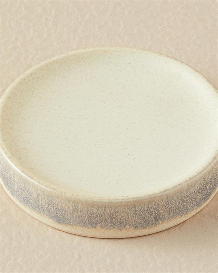 Set 3 accesorii de baie, Renne, ceramică, 11x15 + 7,5x10,5 + 11x2,5 cm, ecru - bleu