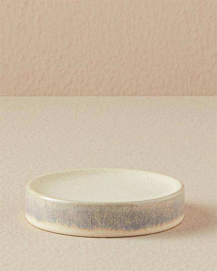 Set 3 accesorii de baie, Renne, ceramică, 11x15 + 7,5x10,5 + 11x2,5 cm, ecru - bleu