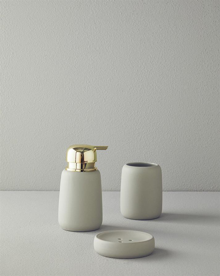 Set 3 accesorii de baie, Shade, ceramică, 8,6x16,7 + 8,5x11,2 + 11x3  cm, gri