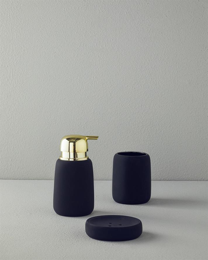 Set 3 accesorii de baie, Shade, ceramică, 8,6x16,7 + 8,5x11,2 + 11x3  cm, negru