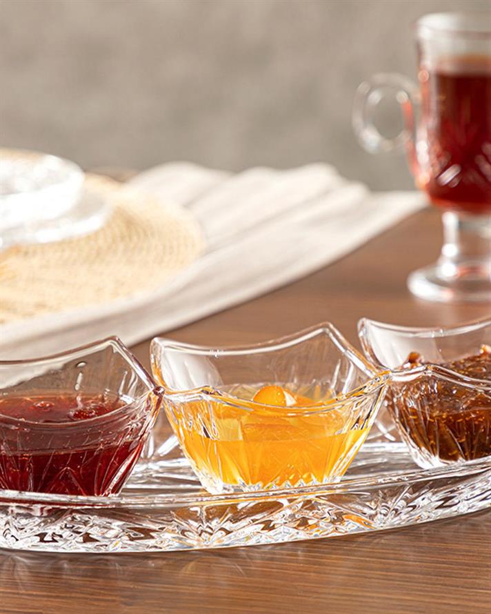 Set 3 boluri mici servire aperitive cu suport din sticlă, Felice, sticla, 31 cm, transparent