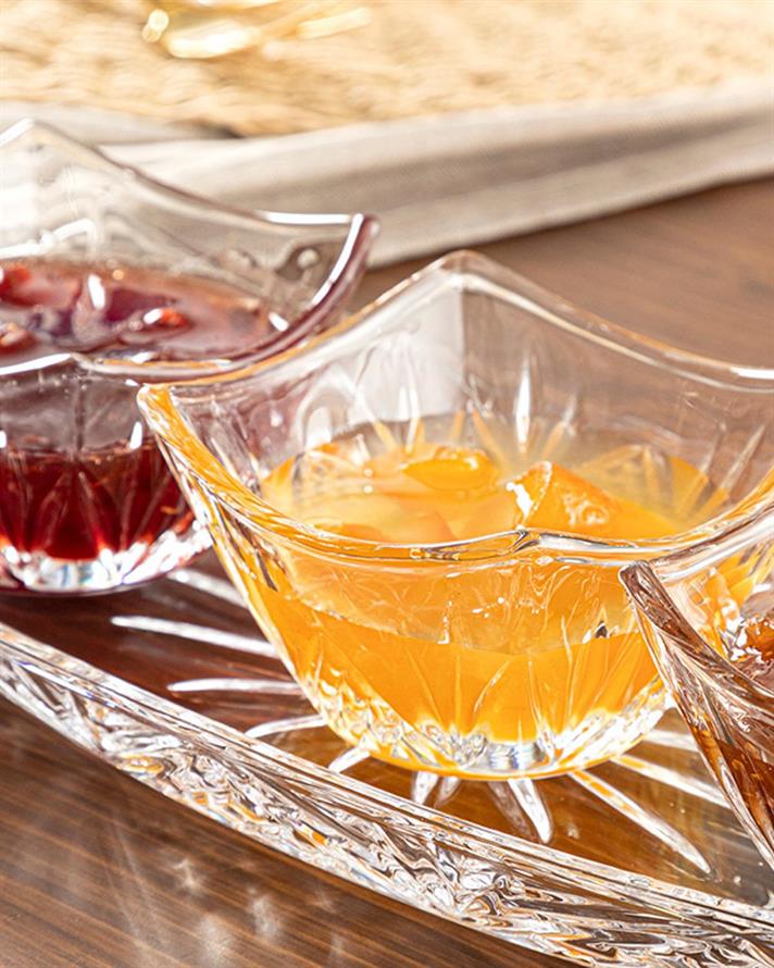 Set 3 boluri mici servire aperitive cu suport din sticlă, Felice, sticla, 31 cm, transparent