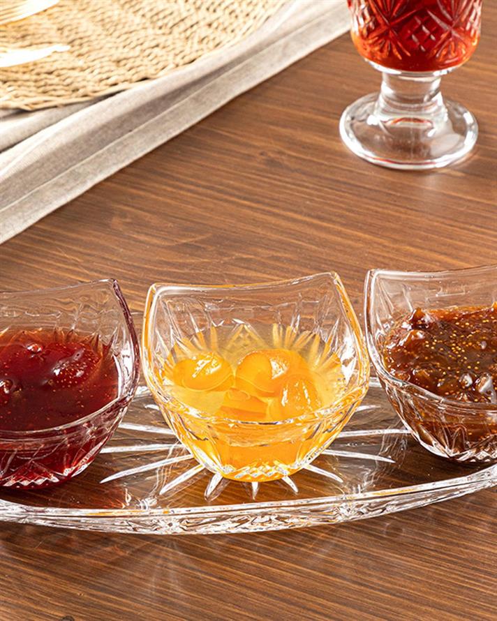 Set 3 boluri mici servire aperitive cu suport din sticlă, Felice, sticla, 31 cm, transparent
