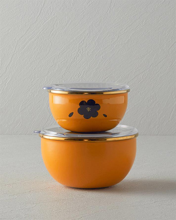 Set 2 caserole cu capac, Bohemia, email, 12-14 cm, galben muștar