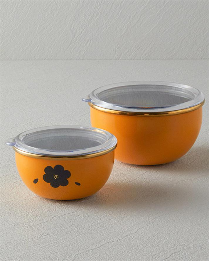 Enamel 2 Set Storage Box 12-14 cm Mustard