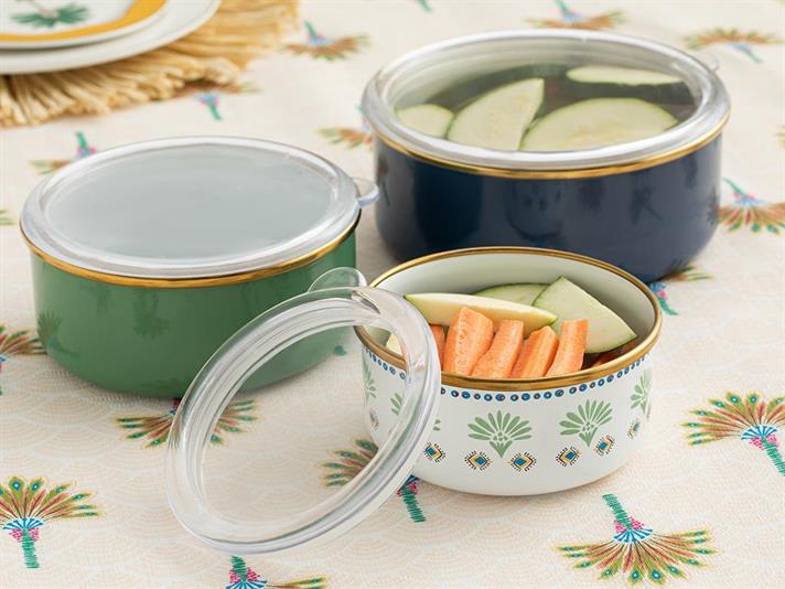 Set 3 caserole cu capac, Exotic Square, email, 12-14-16 cm, verde