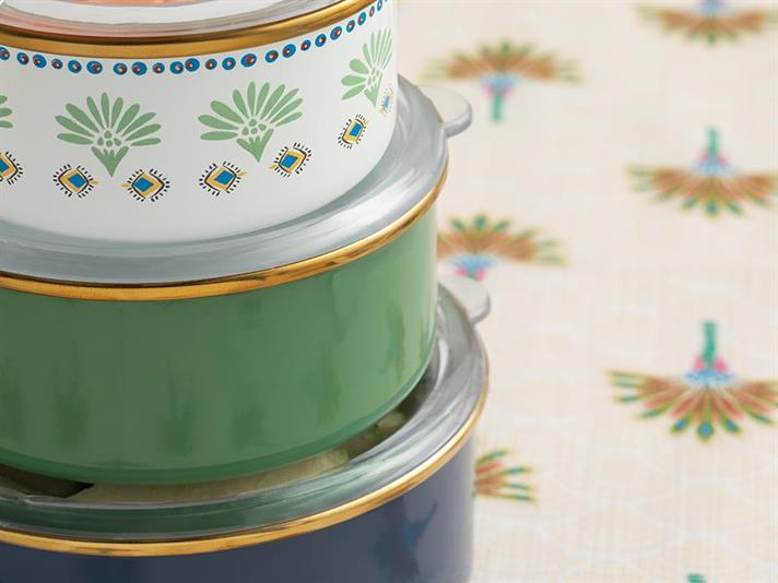 Set 3 caserole cu capac, Exotic Square, email, 12-14-16 cm, verde