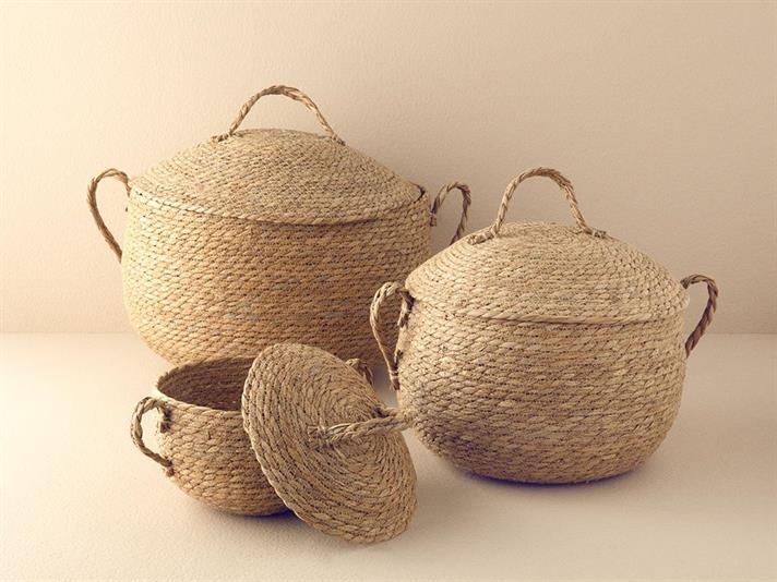 Set 3 cosuri depozitare, Shabby, rachita, 39x37+32x29+22x20 cm, natural