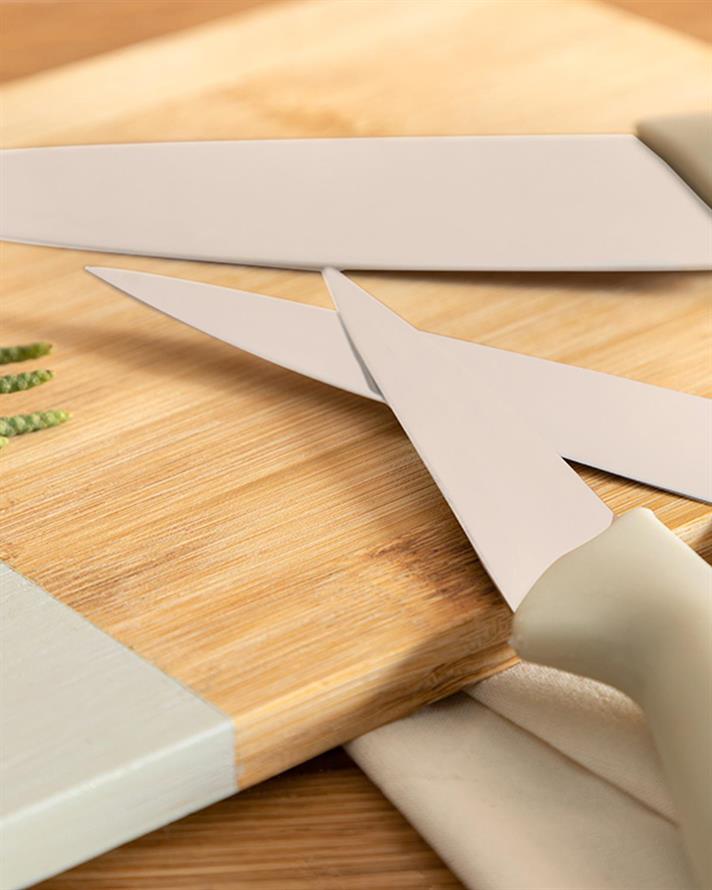 Lydia Steel 3 Set Knife Set 19-22-27 cm Cream