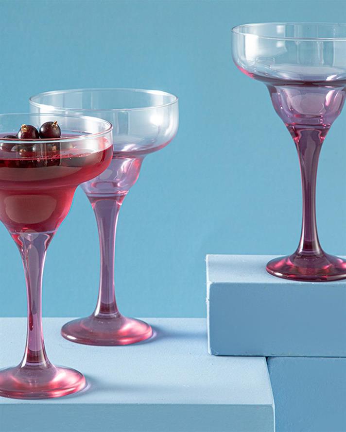 Set 3 pahare cocktail, Misty, sticlă, 300 ml, roz