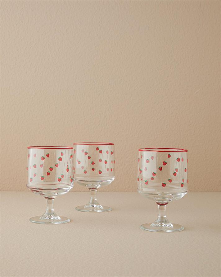 Set 3 Pahare pentru apă, Cherry, sticlă, 300 ml, roșu