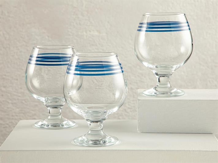 Set 3 Pahare pentru apă, Cosy Lines, sticlă, 390 ml, bleu