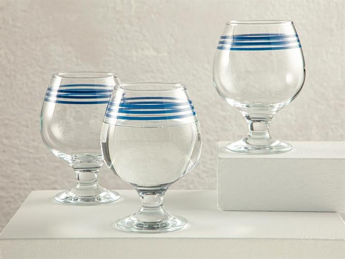 Set 3 Pahare pentru apă, Cosy Lines, sticlă, 390 ml, bleu