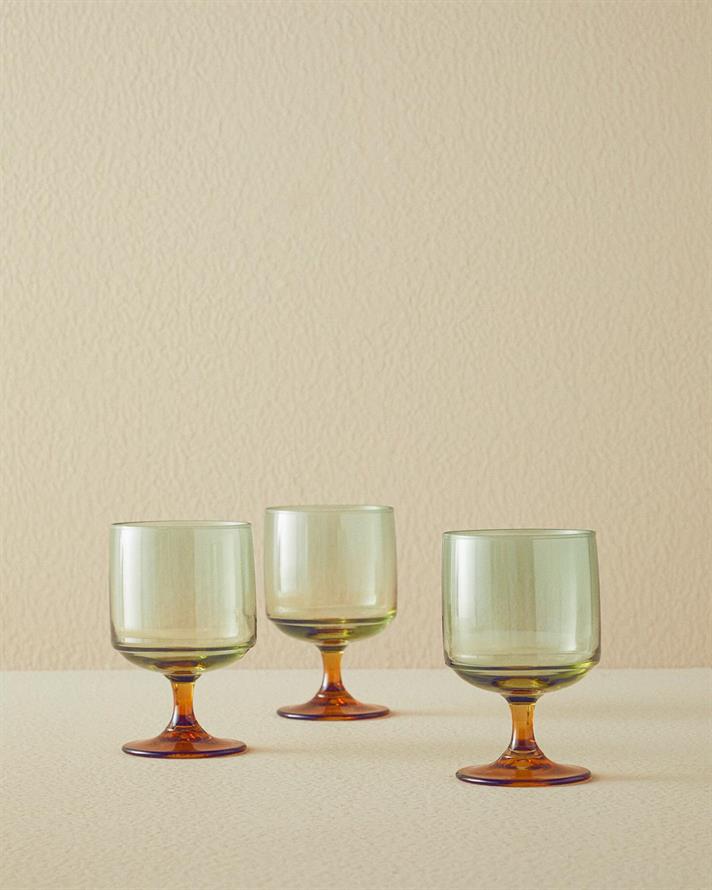 Set 3 Pahare pentru apă, Sandor, sticlă, 300 ml, verde-portocaliu