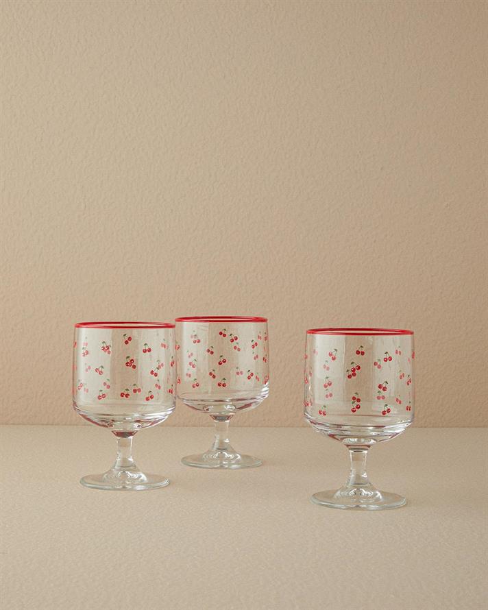 Set 3 Pahare pentru apă, Strawberry, sticlă, 300 ml, roșu
