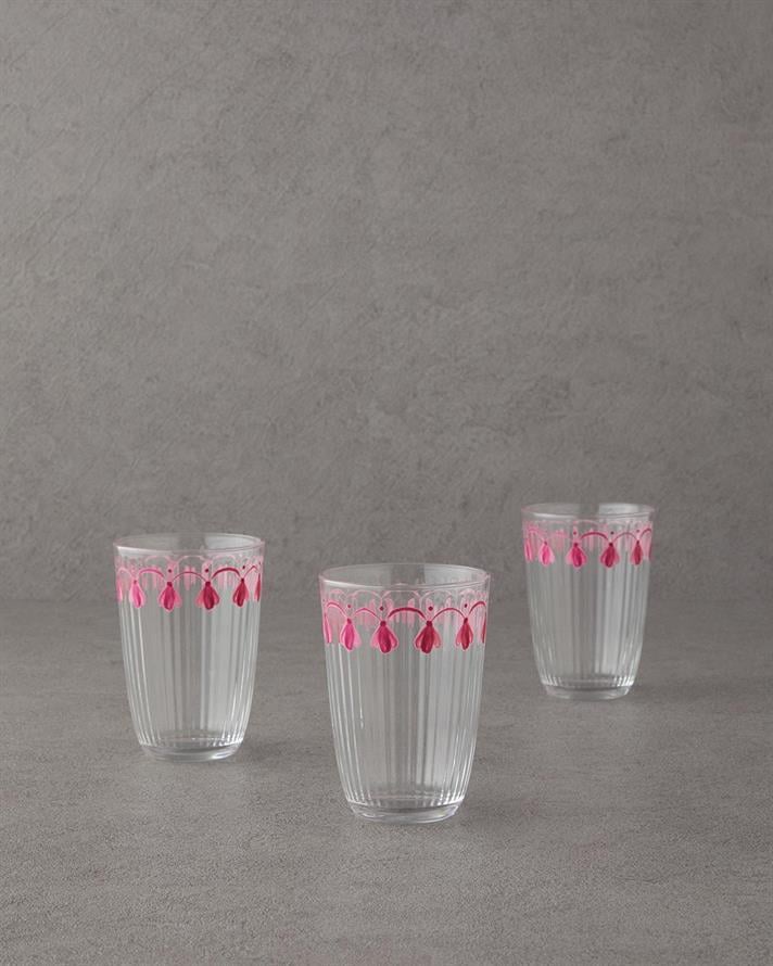 Set 3 pahare pentru apa/ sucuri, Carnival Drip, sticla, 395 ml, roz