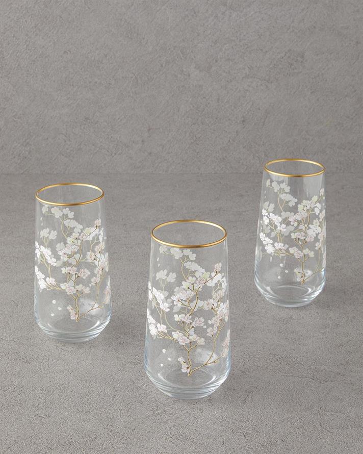 Set 3 pahare pentru apa/ sucuri, Sakura Dream, sticla, 425 ml, transparent