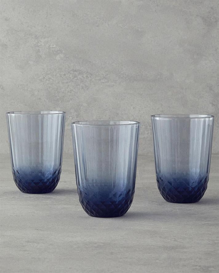 Set 3 Pahare pentru băuturi răcoritoare, Vivid, sticlă, 255 ml, bleumarin