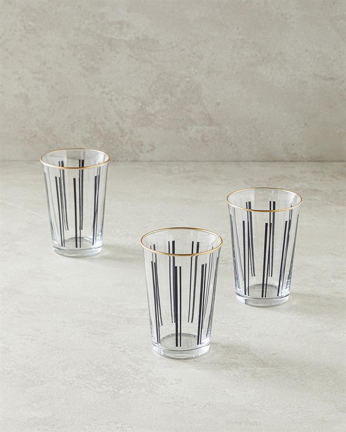 Set 3 Pahare pentru băuturi răcoritoare, Modern Lines, sticlă, 290 ml, negru