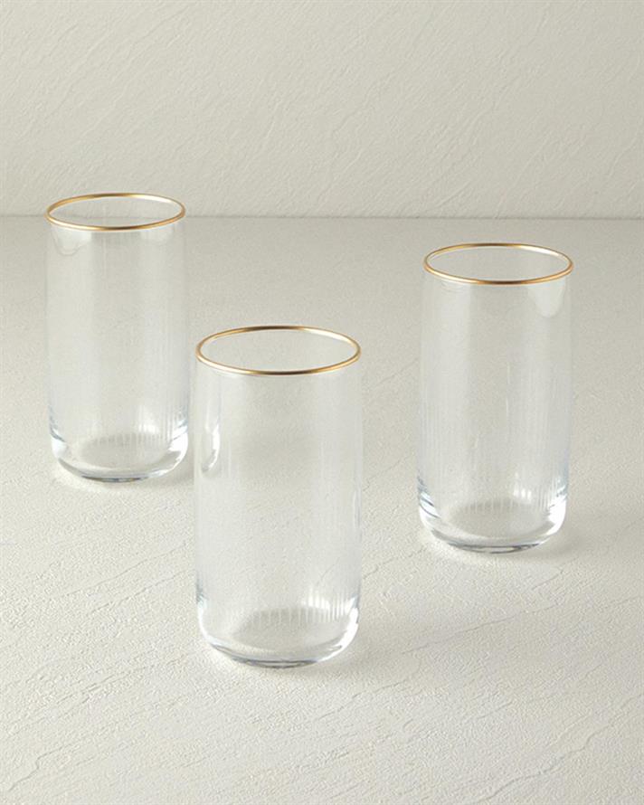 Set 3 Pahare pentru băuturi răcoritoare, Zett, sticlă, 365 ml, auriu