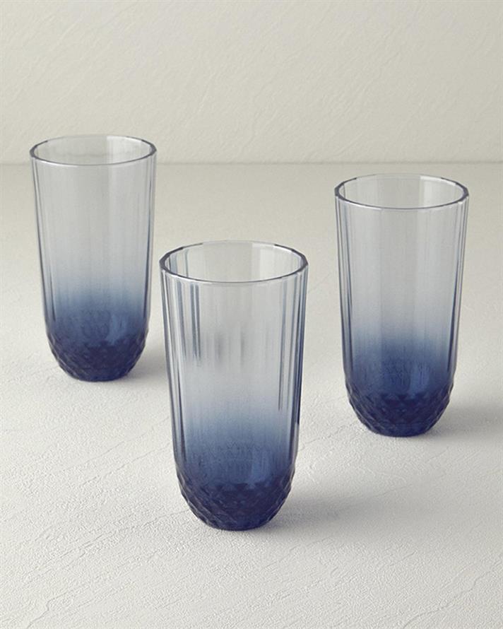 Set 3 Pahare pentru băuturi răcoritoare, Vivid, sticlă, 345 ml, bleumarin