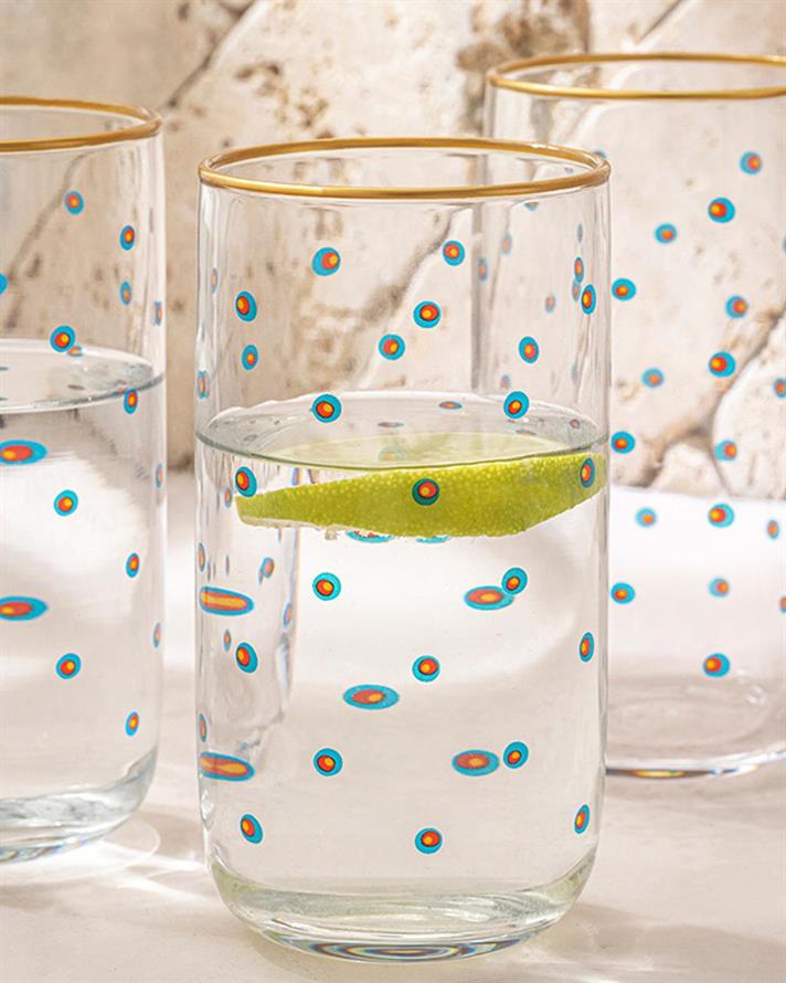 Set 3 Pahare pentru băuturi răcoritoare, sticlă, 270 ml, verde-bleu