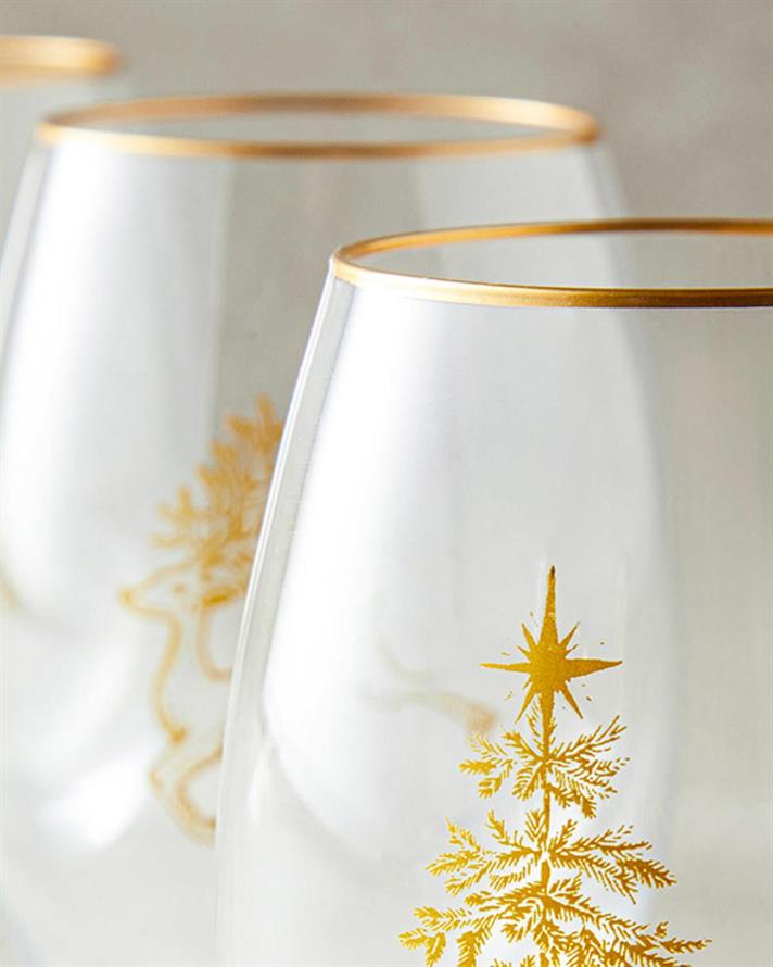 Set 3 pahare pentru băuturi răcoritoare, Christmas Match, sticlă, 350 ml, auriu
