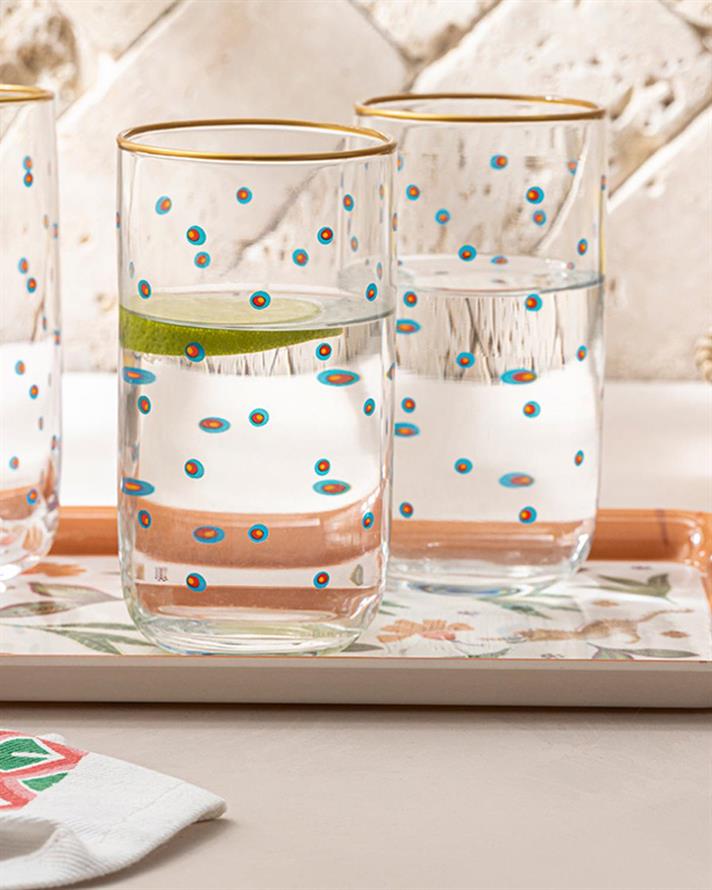 Set 3 Pahare pentru băuturi răcoritoare, sticlă, 270 ml, verde-bleu