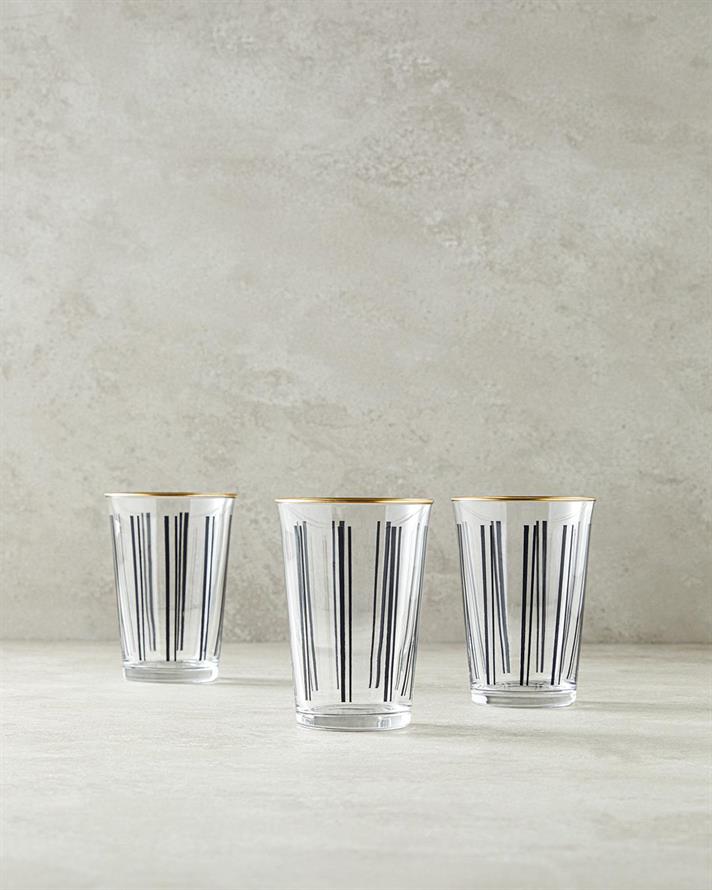 Set 3 Pahare pentru băuturi răcoritoare, Modern Lines, sticlă, 290 ml, negru