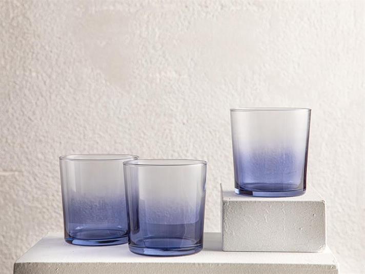 Set 3 Pahare pentru băuturi răcoritoare, Blanca, sticlă, 520 ml, bleu