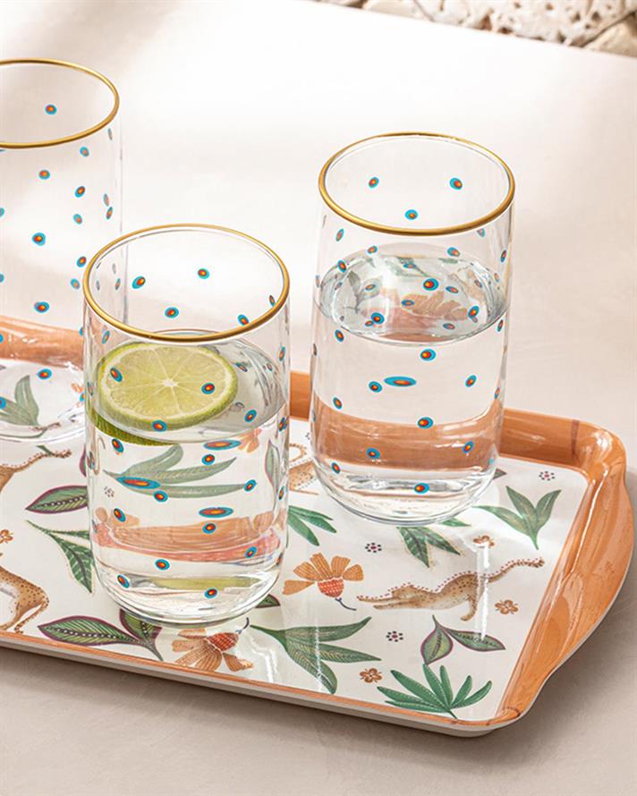 Set 3 Pahare pentru băuturi răcoritoare, sticlă, 270 ml, verde-bleu