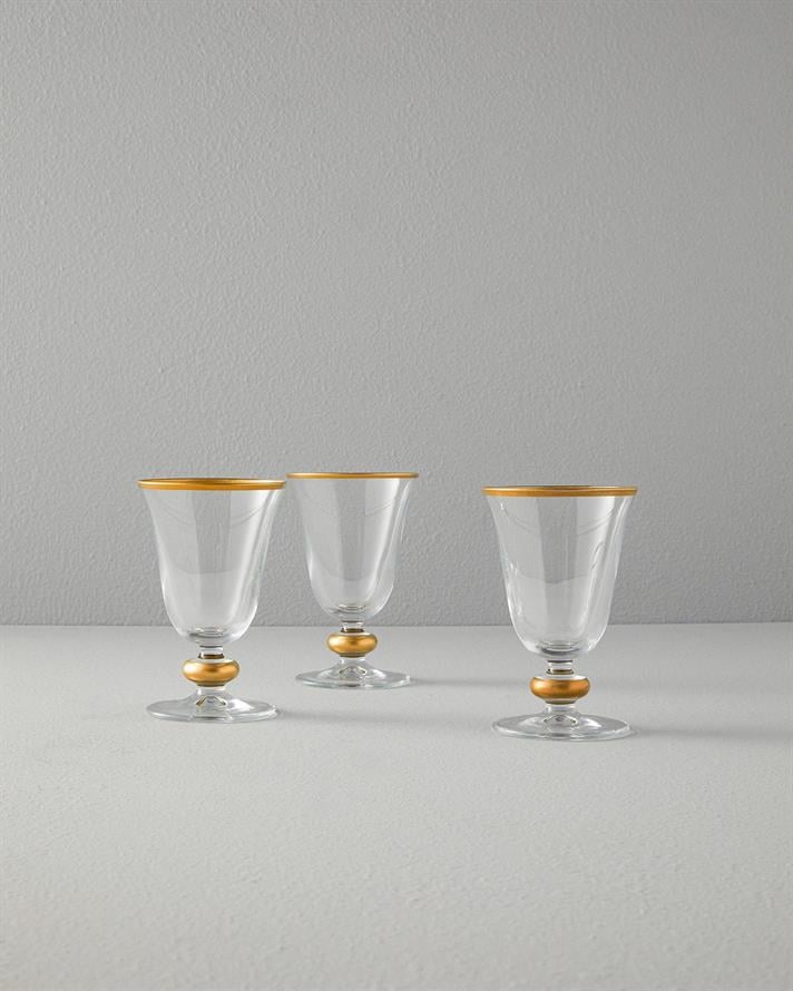 Set 3 pahare vin, Golden Orient, sticlă, 200 ml, auriu