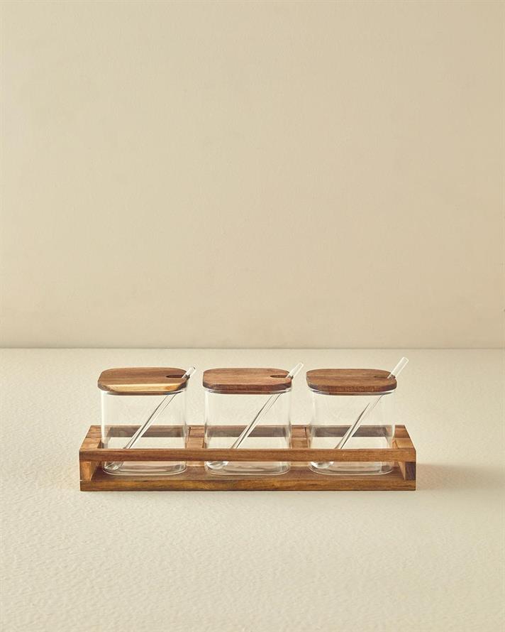 Woodland Borosilicate With Wooden Stand and Spoon Cruet 30 cm Transparent