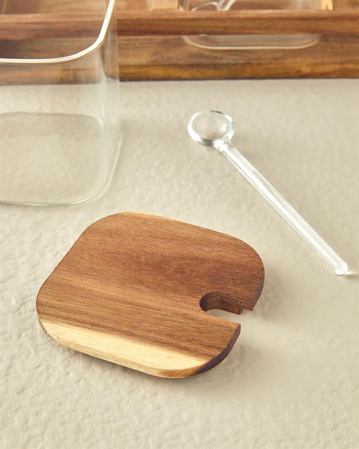 Woodland Borosilicate With Wooden Stand and Spoon Cruet 30 cm Transparent