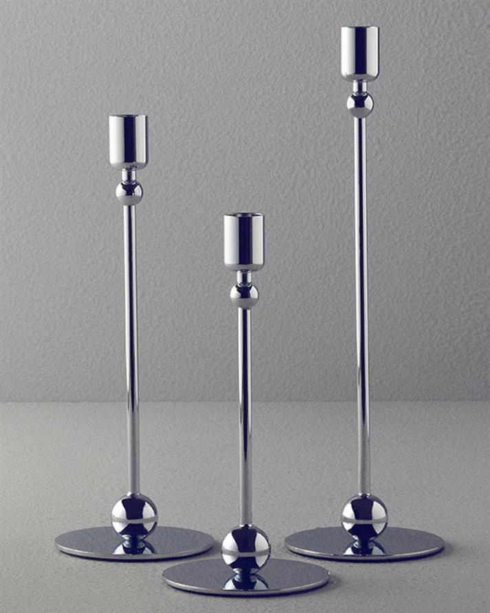 Set 3 suport lumânare, Deluxe, metal, 10x32,5+10x27,5+10x22,5 cm, argintiu