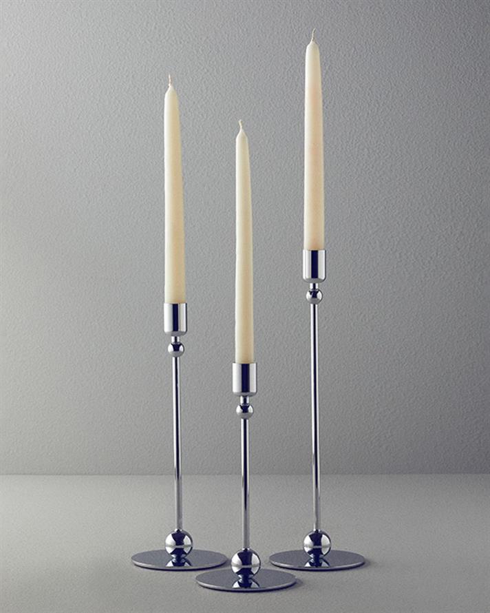 Set 3 suport lumânare, Deluxe, metal, 10x32,5+10x27,5+10x22,5 cm, argintiu