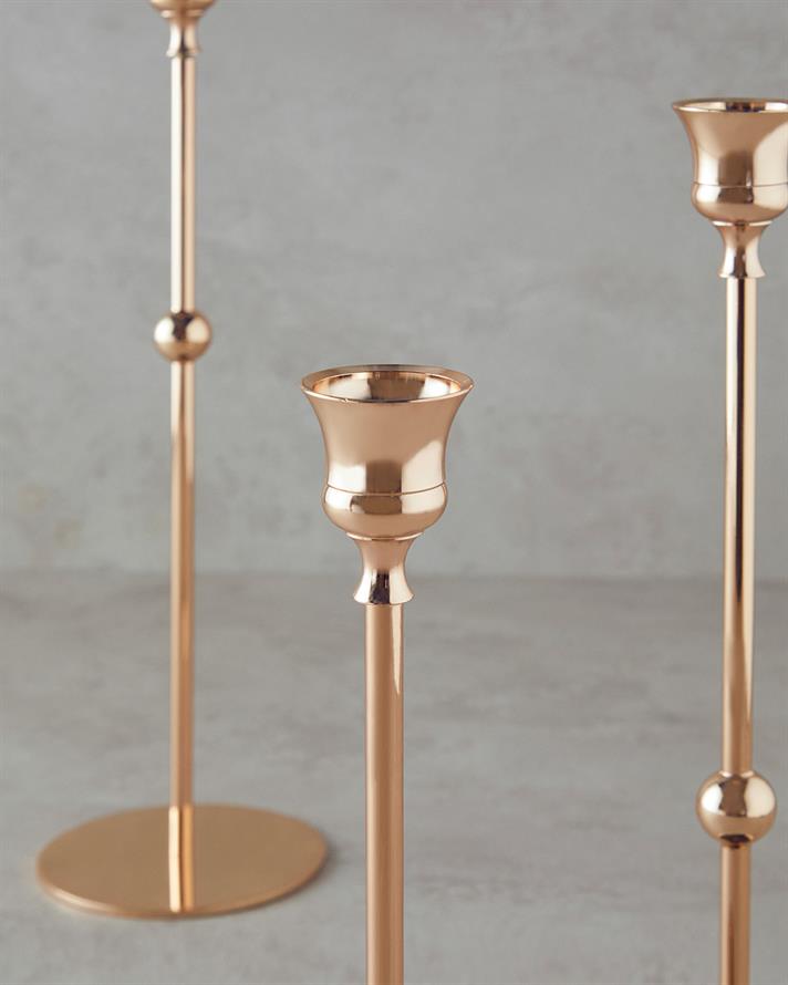 Set 3 suport lumânare, Luxury, metal, 10x34+10x29+10x24 cm, auriu