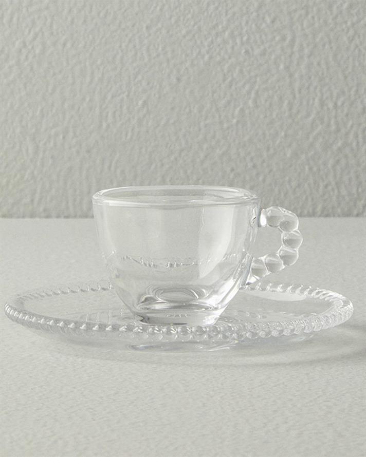 Set 4 cesti de cafea cu farfurioara, Balloon, sticla, 65 ml, transparent